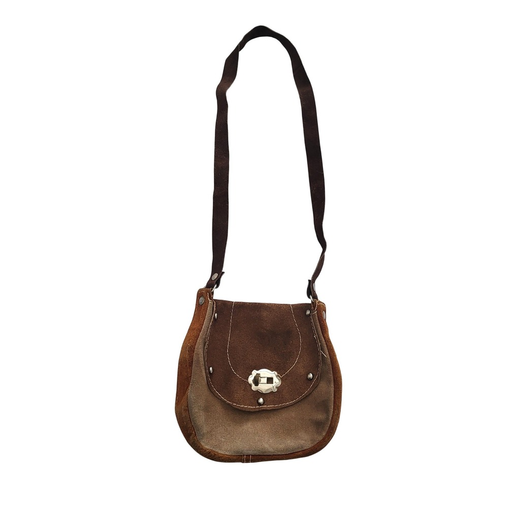 Vintage Brown Leather Hand Crafted Purse Bag Mini Hippie Retro‎ Hobo